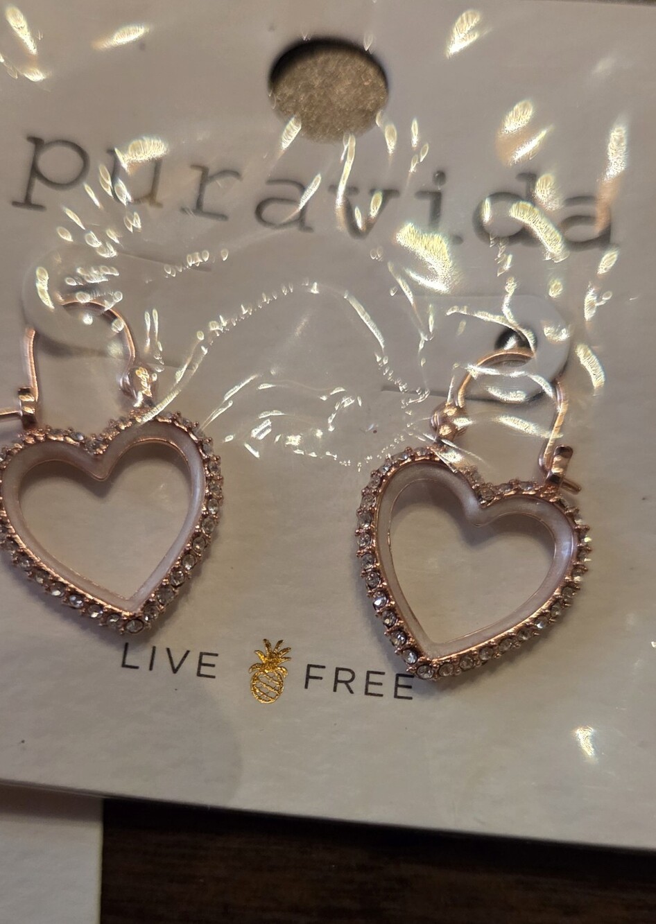 New Pura Vida Rose Gold Heart Hoop Halo Earrings - Pink Crystal Accent